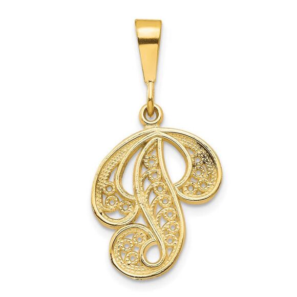 14k Yellow Gold, Maci Collection, LG Filigree Script Initial P Pendant - Picture 1 of 4